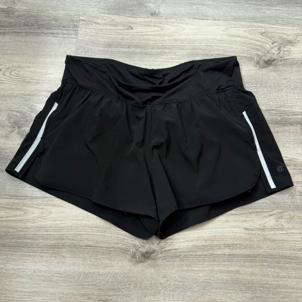 Champion Womens Black Athletic Running‎ Shorts with White Stripe Size L